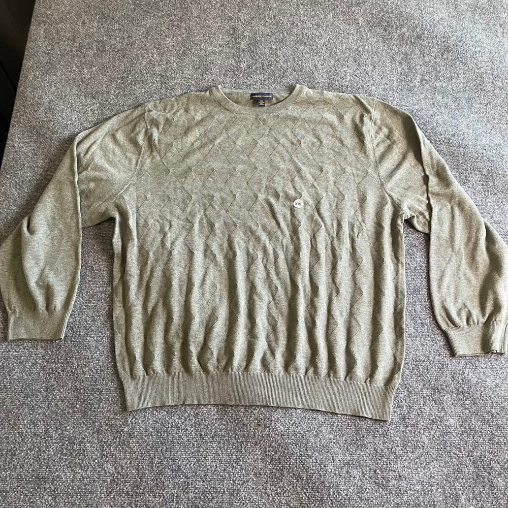 Cambridge Classics Mens XXL Sage Green Diamond‎ Textured Cotton Crewneck Sweater